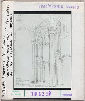 Vorschaubild Poitiers: Saint-Hilaire, vermutlicher erster Plan für den Einbau eines Kuppelsystems, Rekonstruktion Schöne 1963 